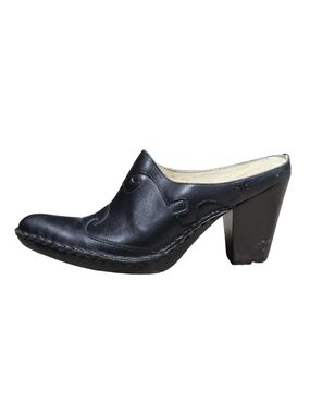 Frye Phoenix Black Leather Western Pointed Toe Block Heel Mules 5.5